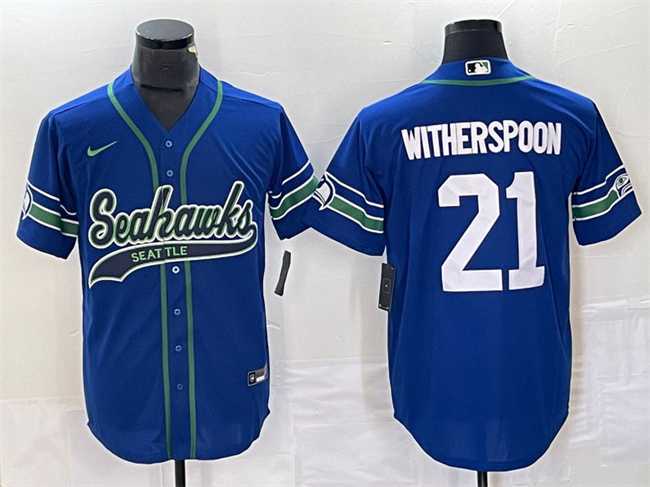 Men%27s Seattle Seahawks #21 Devon Witherspoon Royal Throwback Cool Base Stitched Baseball Jersey->youth nfl jersey->Youth Jersey